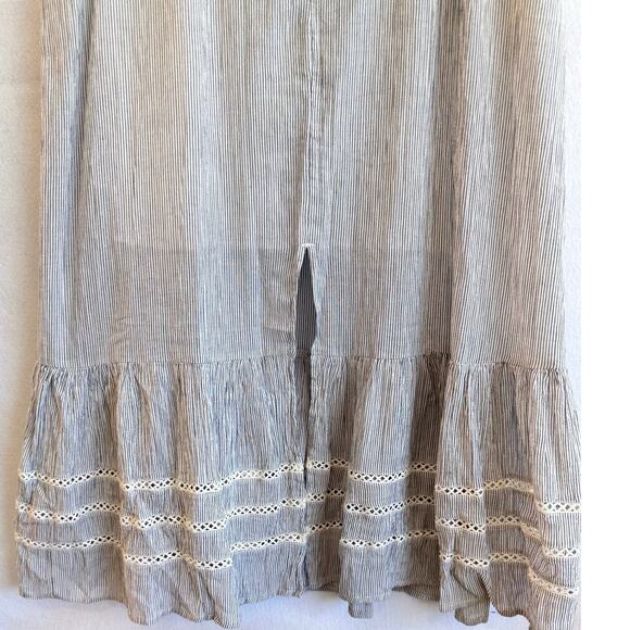 Caslon Striped Cotton Midi Dress Gray White Sleeveless Ruffle Summer M coastal - Picture 5 of 9